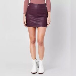 NEW Free People Modern Femme Vegan Leather Mini Skirt in Berry